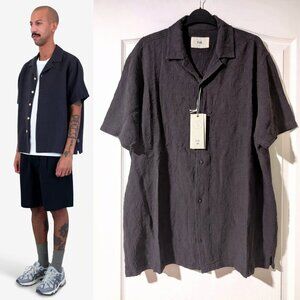 Folk | Cornelli Short Sleeve Floral Embroidered Shirt In Washed Black